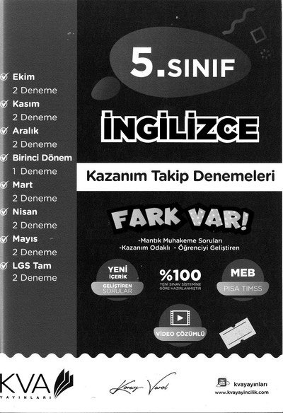 İNGİLİZCE KAZANIM TAKİP DENEMELERİ FARK VAR Fotokopinci -