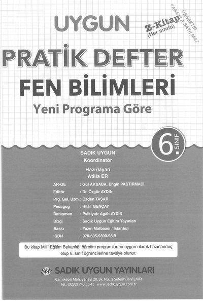 UYGUN PRATİK DEFTER FEN BİLİMLERİ