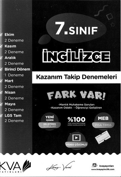 İNGİLİZCE KAZANIM TAKİP DENEMELERİ FARK VAR Fotokopinci -