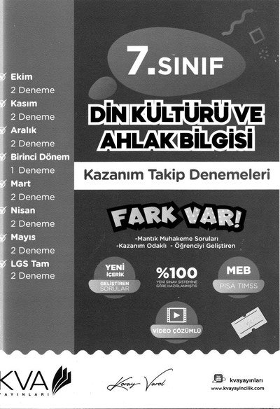 DİN KÜLTÜRÜ VE AHLAK BİLGİSİ KAZANIM TAKİP DENEMELERİ Fotokopinci -