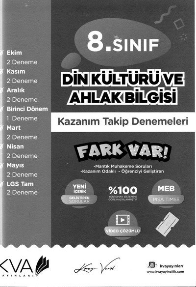 DİN KÜLTÜRÜ VE AHLAK BİLGİSİ KAZANIM TAKİP DENEMELERİ Fotokopinci -