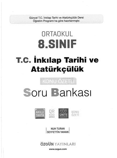 ORTAOKUL T.C. İNKILAP TARİHİ VE ATATÜRKÇÜLÜK SORU BANKASI Fotokopinci -