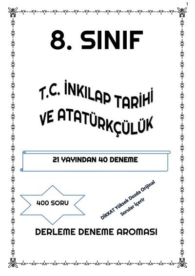 T.C. İNKILAP TARİHİ VE ATATÜRKÇÜLÜK 21 YAYINDAN 40 DENEME Fotokopinci -