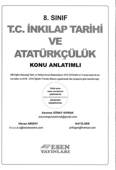 T.C. İNKILAP TARİHİ VE ATATÜRKÇÜLÜK KONU ANLATIMLI Fotokopinci -