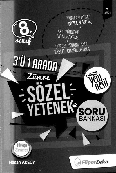 3'Ü 1 ARADA ZÜMRE SÖZEL YETENEK SORU BANKASI Fotokopinci -