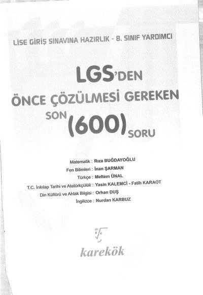 LGS'DEN ÖNCE ÇÖZÜLMESİ GEREKEN 600 SORU Fotokopinci -