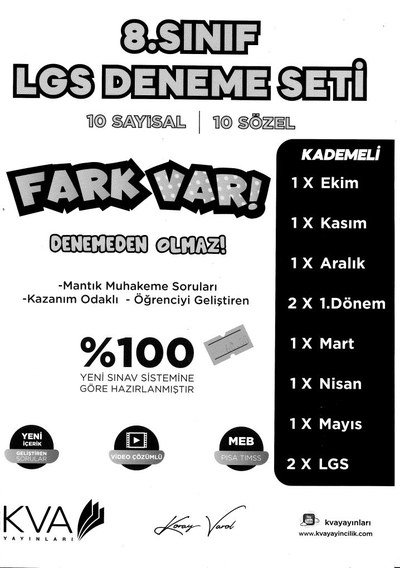 LGS DENEME SETİ 10 SAYISAL 10 SÖZEL FARK VAR MANTIK MUHAKEME