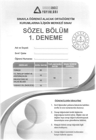 SÖZEL BÖLÜM 1. DENEME MERKEZİ SINAV Fotokopinci -