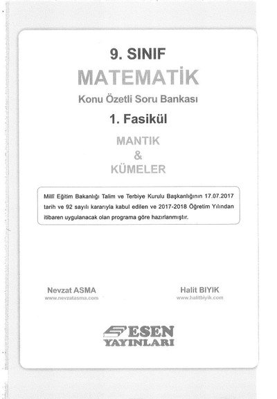 MATEMATİK KONU ÖZETLİ SORU BANKASI 1. FASİKÜL MANTIK & KÜMELER Fotokopinci -