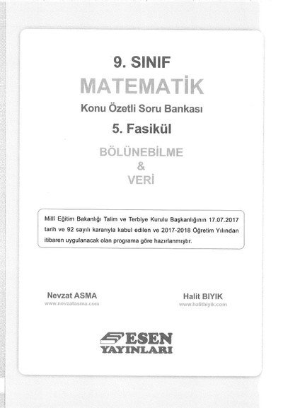MATEMATİK KONU ÖZETLİ SORU BANKASI 5. FASİKÜL BÖLÜNEBİLME & VERİ Fotokopinci -
