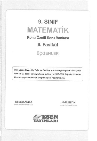 MATEMATİK KONU ÖZETLİ SORU BANKASI 6. FASİKÜL ÜÇGENLER Fotokopinci -