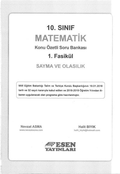 MATEMATİK KONU ÖZETLİ SORU BANKASI 1. FASİKÜL SAYMA VE OLASILIK Fotokopinci -