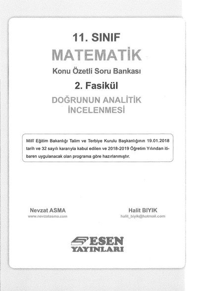 MATEMATİK KONU ÖZETLİ SORU BANKASI 2. FASİKÜL DOĞRUNUN ANALİTİK İNCELENMESİ