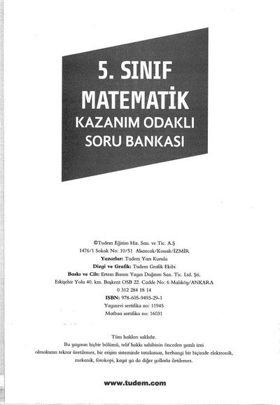 MATEMATİK KAZANIM ODAKLI SORU BANKASI Fotokopinci -