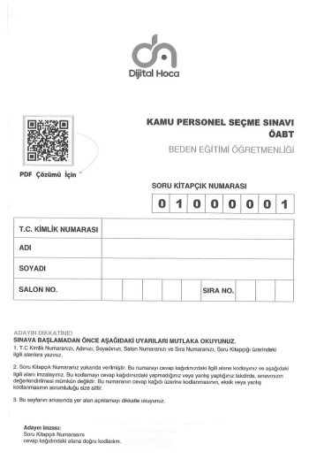 BEDEN EĞİTİMİ ÖĞRETMENLİĞİ 6*75 DENEME SINAVI Fotokopinci -