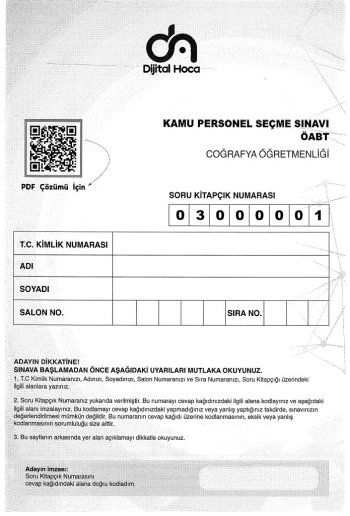 COĞRAFYA ÖĞRETMENLİĞİ 6*75 ÇÖZÜMLÜ DENEME Fotokopinci -