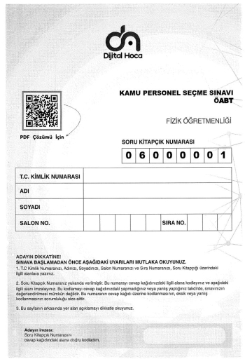 FİZİK ÖĞRETMENLİĞİ 6*75 DENEME SINAVI Fotokopinci -