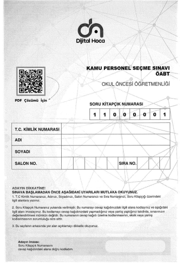 OKUL ÖNCESİ ÖĞRETMENLİĞİ 6*75 DENEME Fotokopinci -