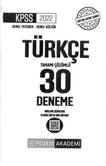 TÜRKÇE TAMAMI ÇÖZÜMLÜ 30 DENEME