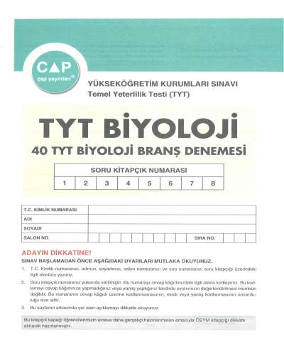 TYT Biyoloji 40 x 6 Up Deneme