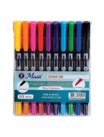 Masis Fineliner Apollo 55 İki Uçlu Kalem 10Lu Fotokopinci -