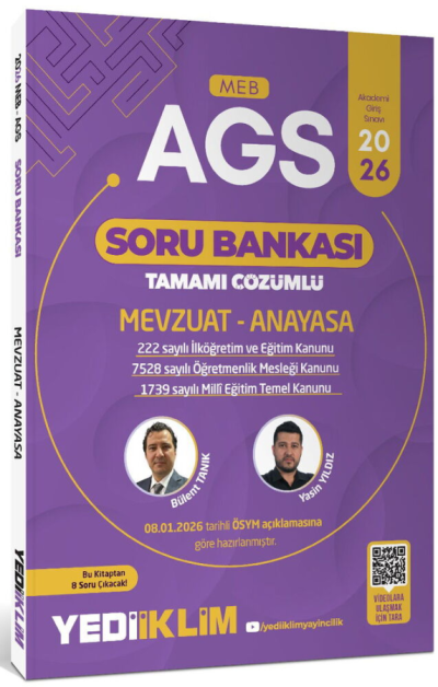 2026 MEB-AGS Mevzuat-Anayasa Soru Bankası Çözümlü Yediiklim Yayınları Fotokopinci -