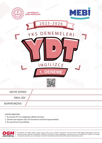 MEBİ YKS Denemeleri YDT 1. Deneme Fotokopinci -