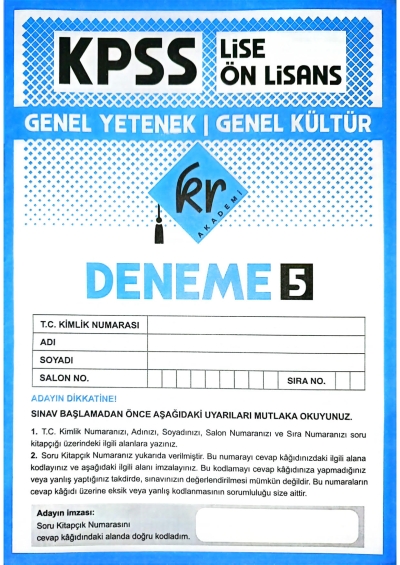 Lise Önlisans TG Deneme 5 60 Deneme KR Akademi Fotokopinci -