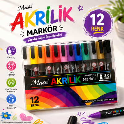 Masis 12 AKRİLİK MARKÖRÜ AKM925-12 Fotokopinci -