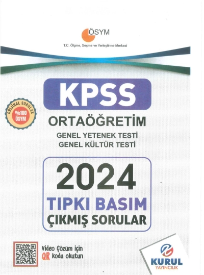 Ortaöğretim KPSS Son 5 Sınav GY-GK Çıkmış Sorular Tıpkı Basım Kurul Yayınları (2016-2024) Fotokopinci -