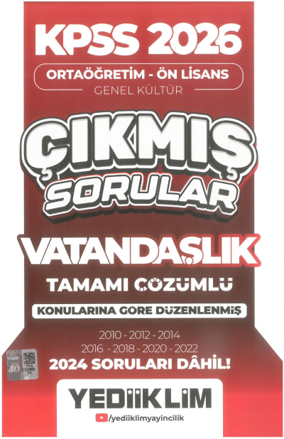 2026 KPSS Ortaöğretim Ön Lisans Genel Kültür Vatandaşlık Tamamı Çözümlü Çıkmış Sorular(2024 soruları dahil) Yediiklim Yayınları Fotokopinci -