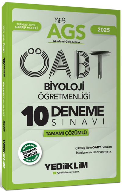 2025 MEB AGS ÖABT Biyoloji Öğretmenliği Tamamı Çözümlü 10 Deneme Sınavı Yediiklim Yayınları