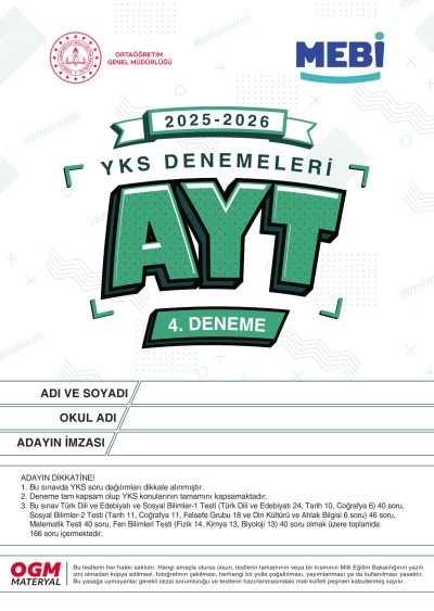 MEBİ YKS Denemeleri AYT 4. Deneme Fotokopinci -