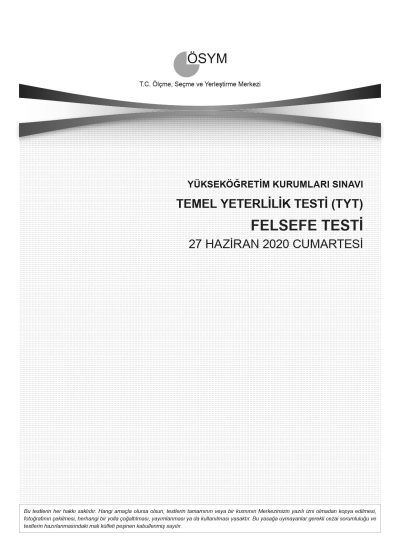 FELSEFE SON 11 YIL ÇIKMIŞ SORULAR (TYT) (2020 DAHİL) Fotokopinci -