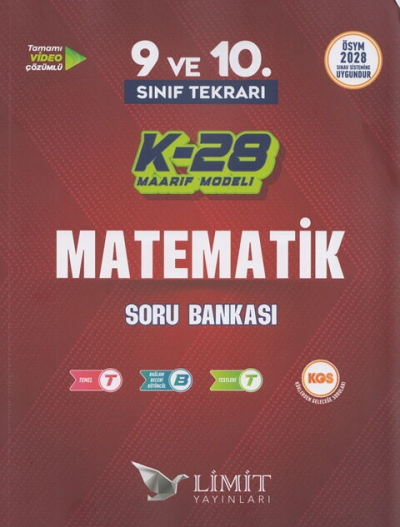 2028 TYT 9. ve 10. Sınıf Tekrarı Matematik K-28 Maarif Model Soru Bankası Limit Yayınları Fotokopinci -