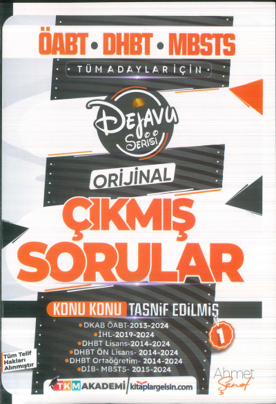 2025 ÖABT DHBT MBSTS Din Kültürü ve Ahlak Bilgisi Dejavu Orijinal Çıkmış Sorular Seti 1. Kitap TKM Akademi Fotokopinci -