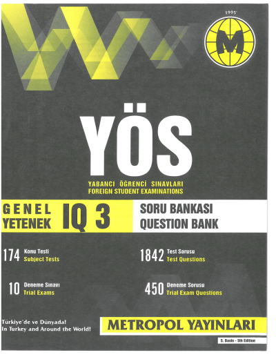 YÖS Genel Yetenek (IQ) Tüm Konular Soru Bankası Metropol Yayınları Fotokopinci -