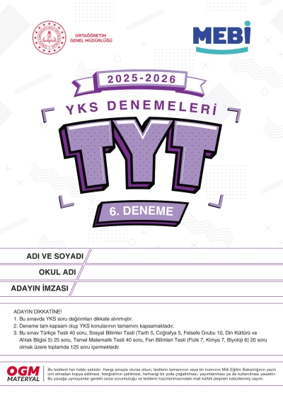 MEBİ YKS Denemeleri TYT 6. Deneme