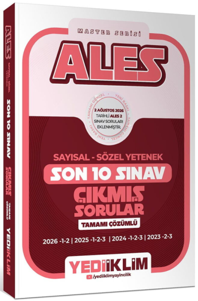 ALES Sayısal Sözel Yetenek Tamamı Çözümlü Son 10 Sınav Çıkmış Sorular Yediiklim Yayınları Fotokopinci -
