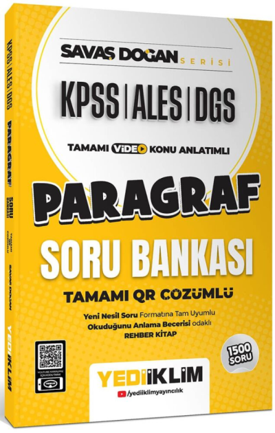 KPSS ALES DGS Savaş Doğan Serisi Paragraf Tamamı Video Konu Anlatımlı ve Tamamı QR Çözümlü Soru Bankası Yediiklim Yayınları Fotokopinci -