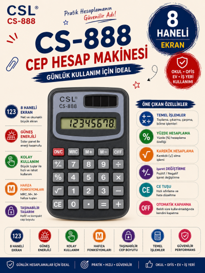 CSL CS-888 8 Hane Cep Tipi Hesap Makinesi Fotokopinci -