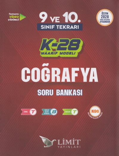 2028 TYT 9. ve 10. Sınıf Tekrarı Coğrafya K-28 Maarif Model Soru Bankası Limit Yayınları Fotokopinci -