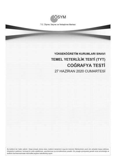 COĞRAFYA SON 11 YIL ÇIKMIŞ SORULAR (TYT) (2020 DAHİL) Fotokopinci -