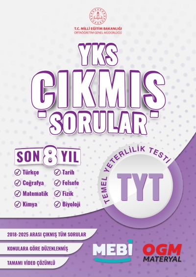 YKS Çıkmış Sorular TYT (Tüm Dersler) Son 8 Yıl (2018-205) MEB OGM Fotokopinci -