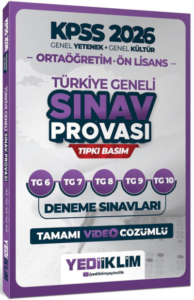 2026 KPSS Lise Ortaöğretim Ön Lisans Türkiye Geneli Sınav Provası 5 Deneme Çözümlü (6-7-8-9-10) Yediiklim Yayınları Fotokopinci -