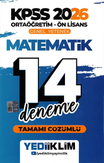 2026 KPSS Ortaöğretim Ön Lisans Genel Yetenek Matematik Tamamı Çözümlü 14 Deneme Yediiklim Yayınları Fotokopinci -