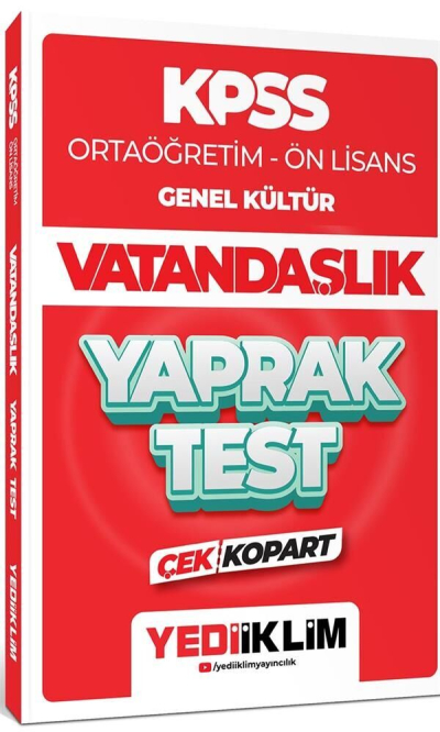 KPSS Lise Ortaöğretim Ön Lisans Vatandaşlık Yaprak Test Çek Kopart Yediiklim Yayınları Fotokopinci -