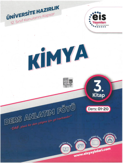 YKS Mavi Set DAF Kimya Ders Anlatım 3.Kitap EIS Yayınları Ders:01-20 12. Sınıf Konularını Kapsar Fotokopinci -