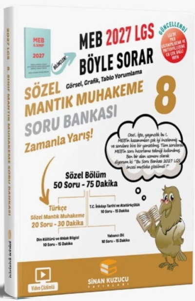 8. Sınıf 2027 Lgs Meb Böyle Sorar Sözel Mantık Muhakeme Soru Bankası Video Çözümlü Sinan Kuzucu Yayınları