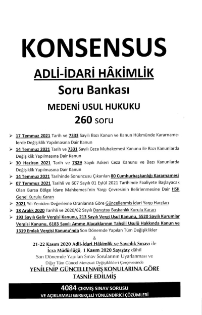 KONSENSUS ADLİ İDARİ HAKİMLİK SORU BANKASI MEDENİ USUL HUKUKU 17. BASKI Fotokopinci -